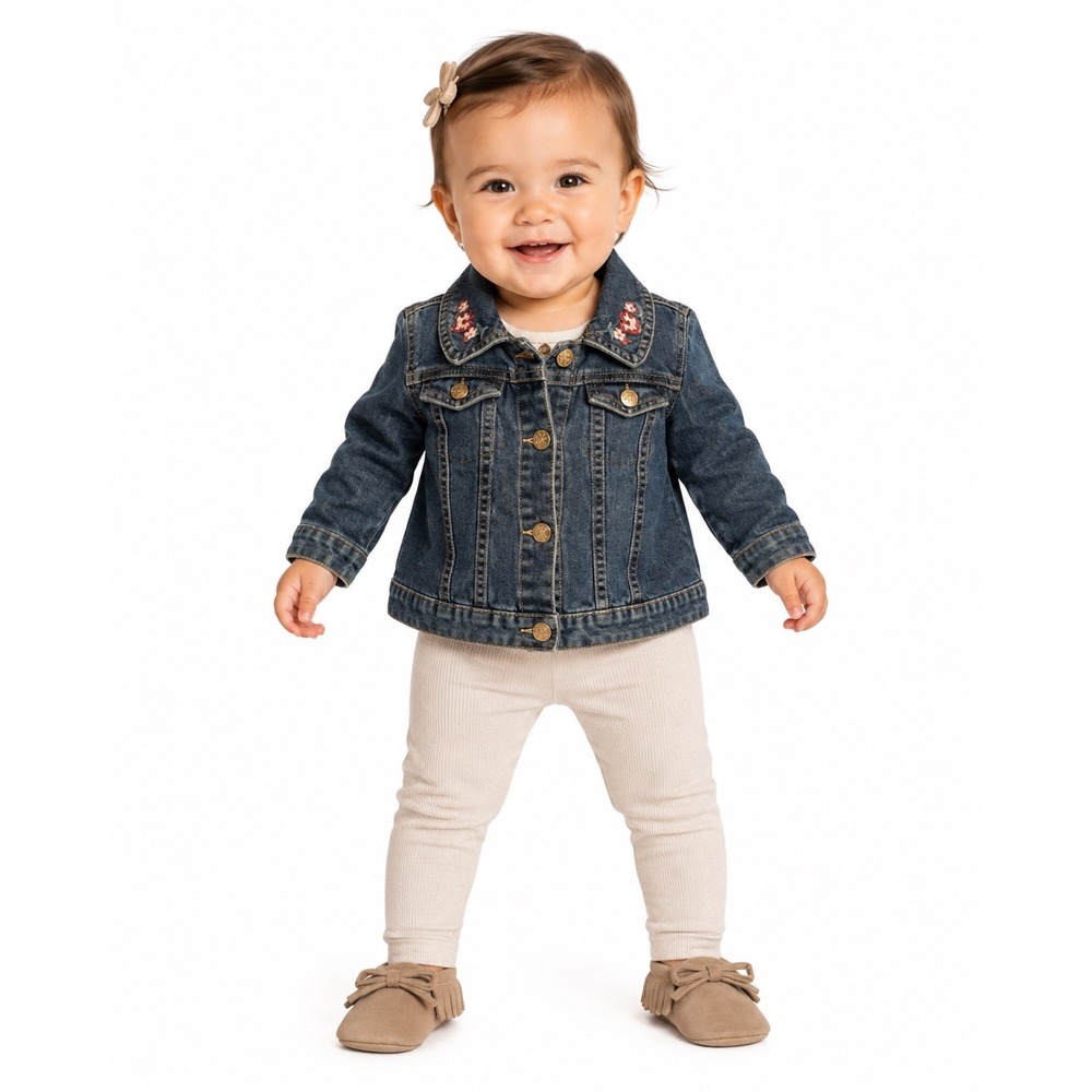 Daisy Fuentes Denim Jacket Kids 24M Blue Floral Embroidered Collar Jean Trucker